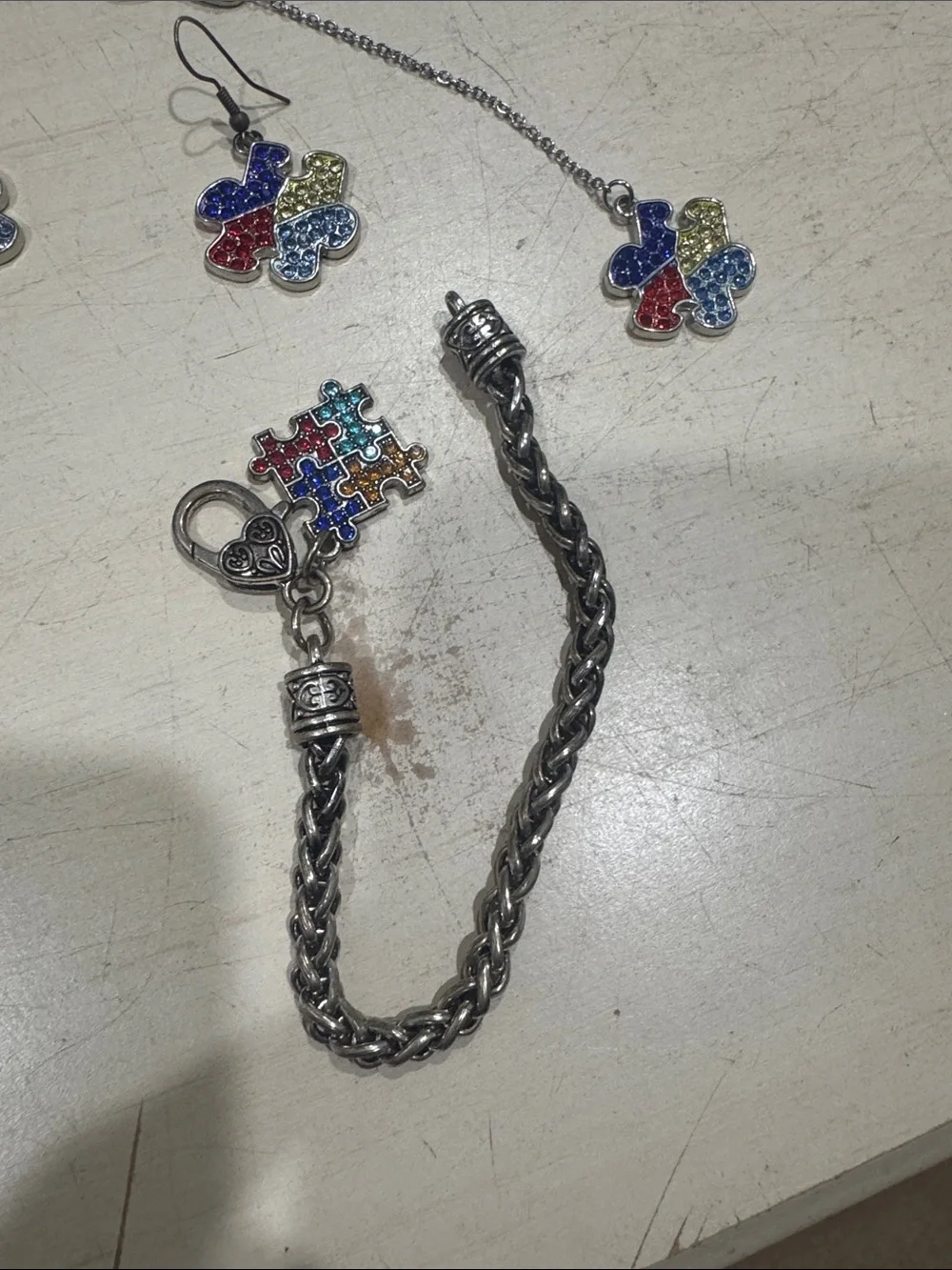 Multicolor Puzzle Charm Jewelry Set - Silver Tone